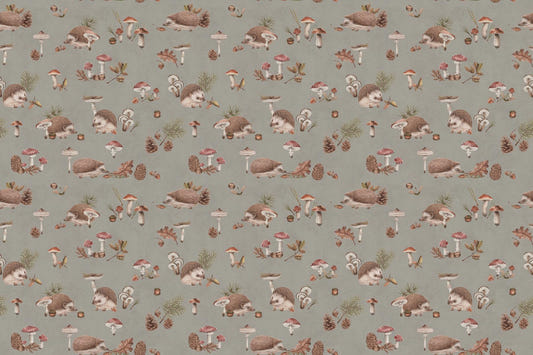 Hedgehog Forest Sage Green Wallpaper