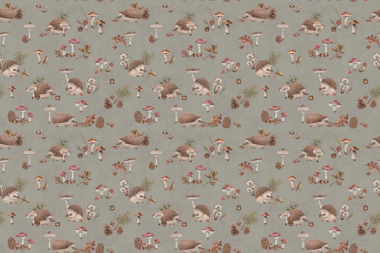 Hedgehog Forest Sage Green Wallpaper