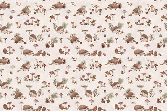 Hedgehog Forest Taupe Wallpaper
