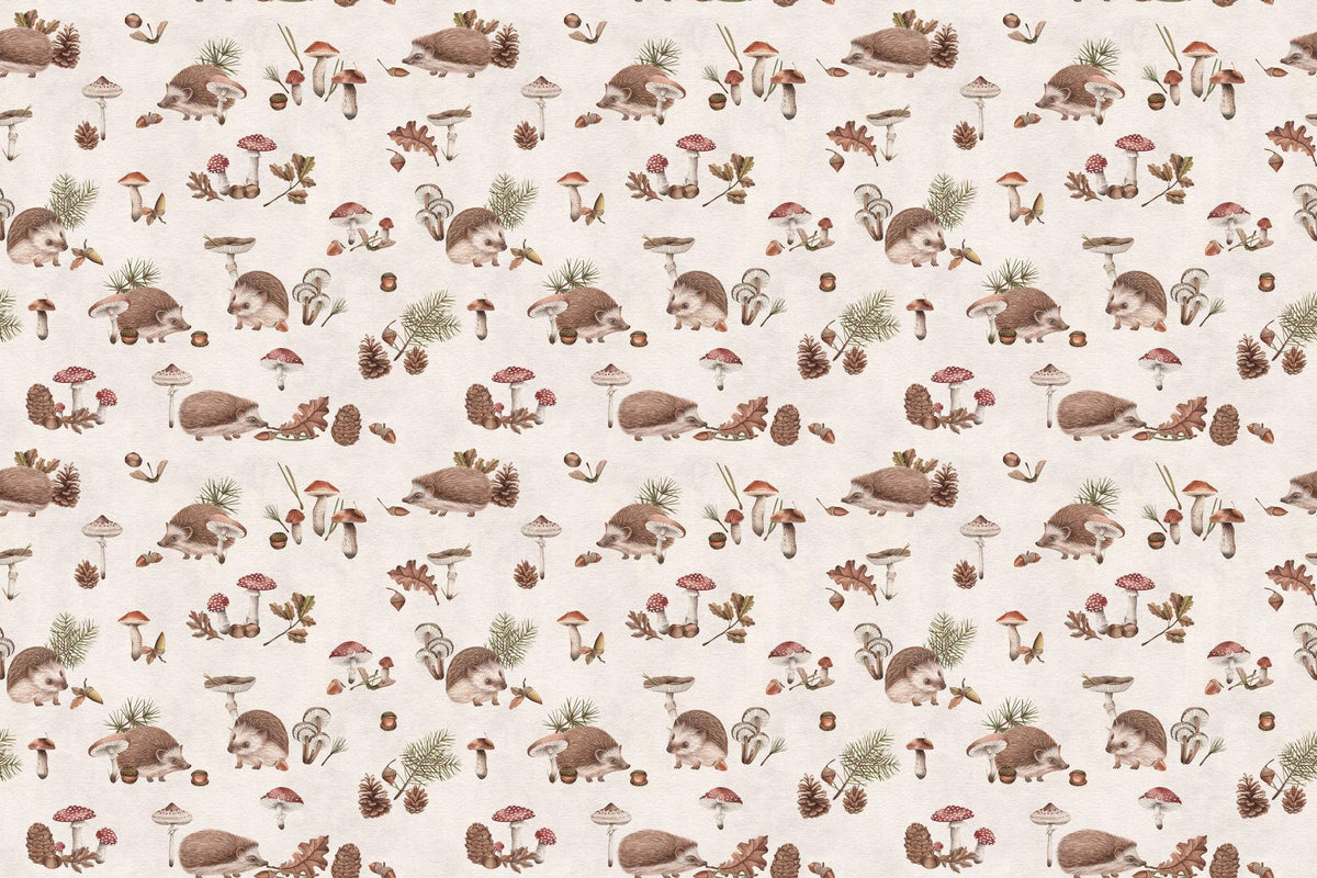 Hedgehog Forest Taupe Wallpaper in your room — zoomed