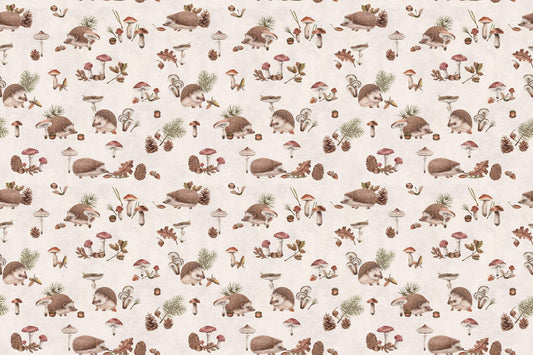Hedgehog Forest Taupe Wallpaper