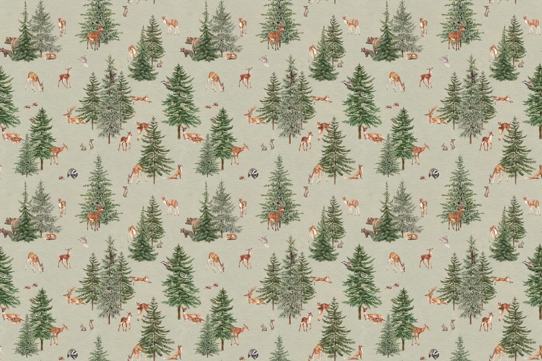 Green Woodland Deer Forest Wallpaper