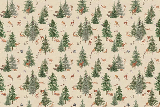 Beige Woodland Deer Forest Wallpaper