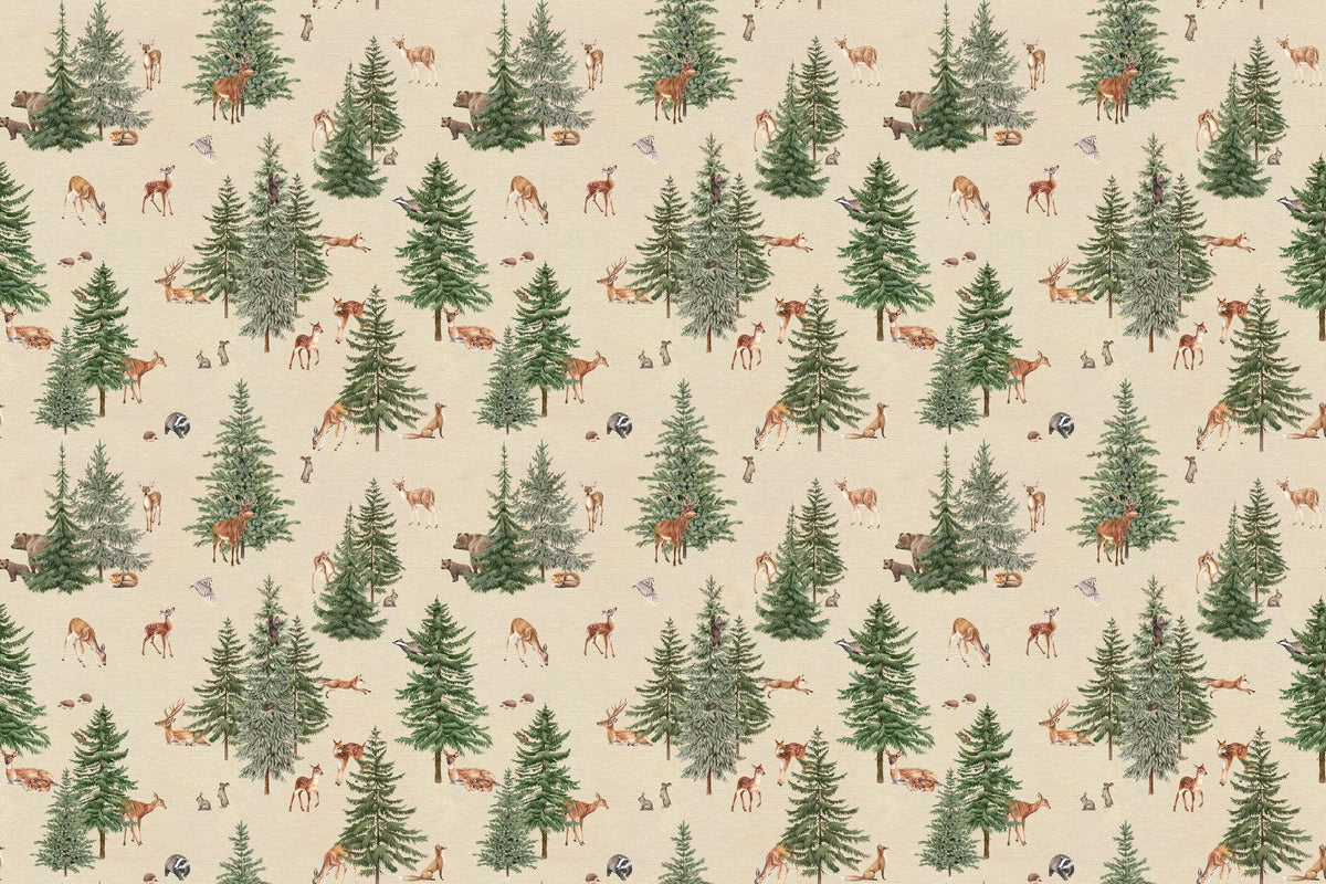 Beige Woodland Deer Forest Wallpaper