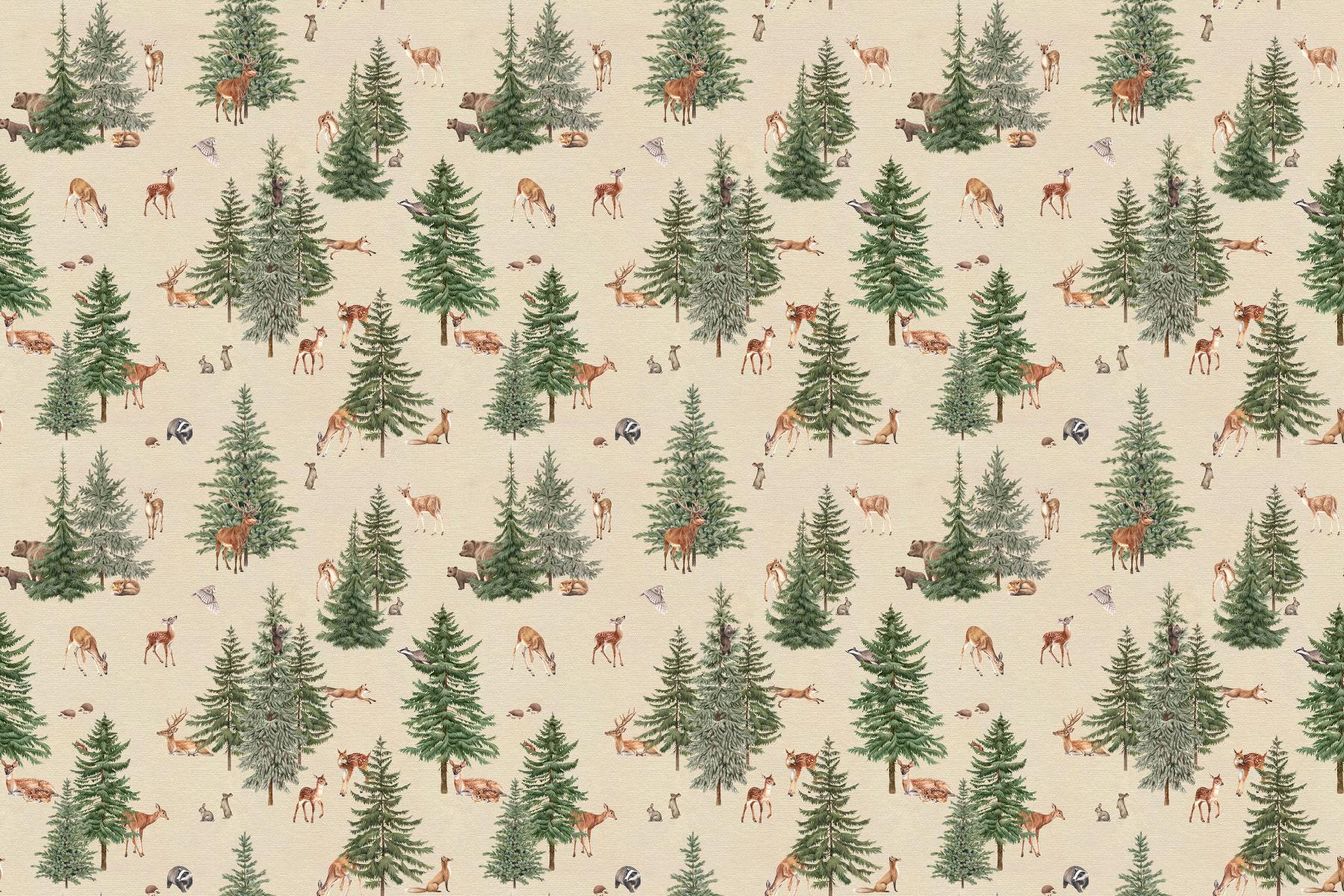 Beige Woodland Deer Forest Wallpaper
