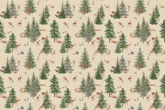Beige Woodland Deer Forest Wallpaper