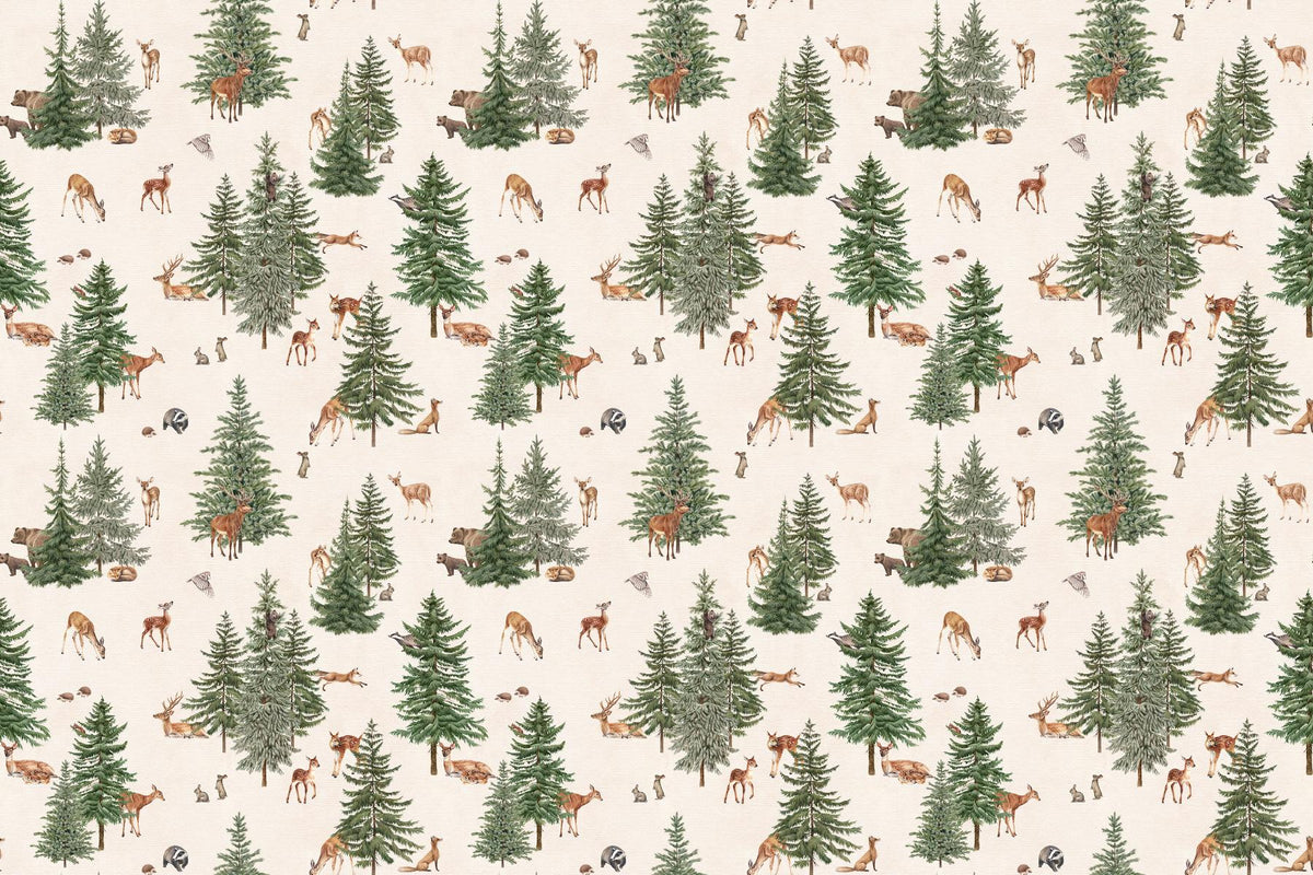 White Woodland Deer Forest Wallpaper in your room — zoomed