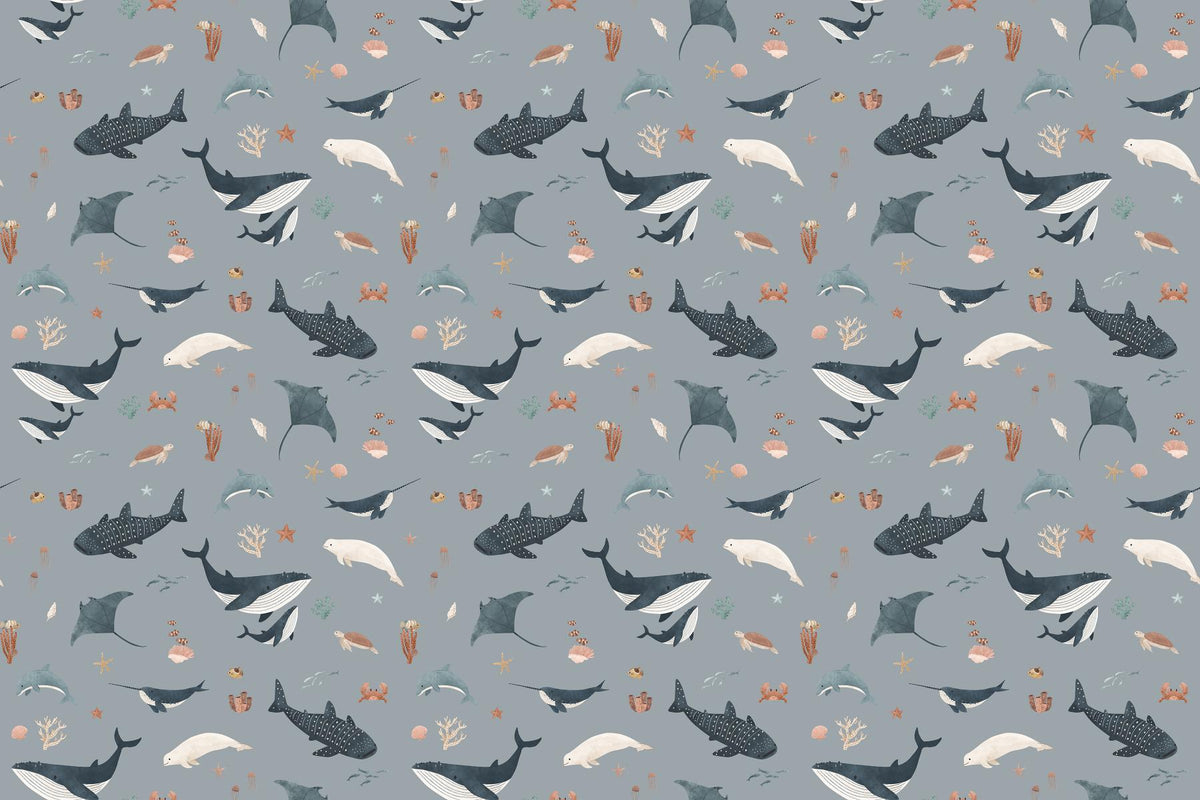Dusty Blue Ocean Giants Marine Wallpaper in your room — zoomed