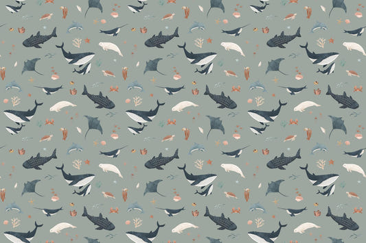 Sage Green Ocean Giants Marine Wallpaper