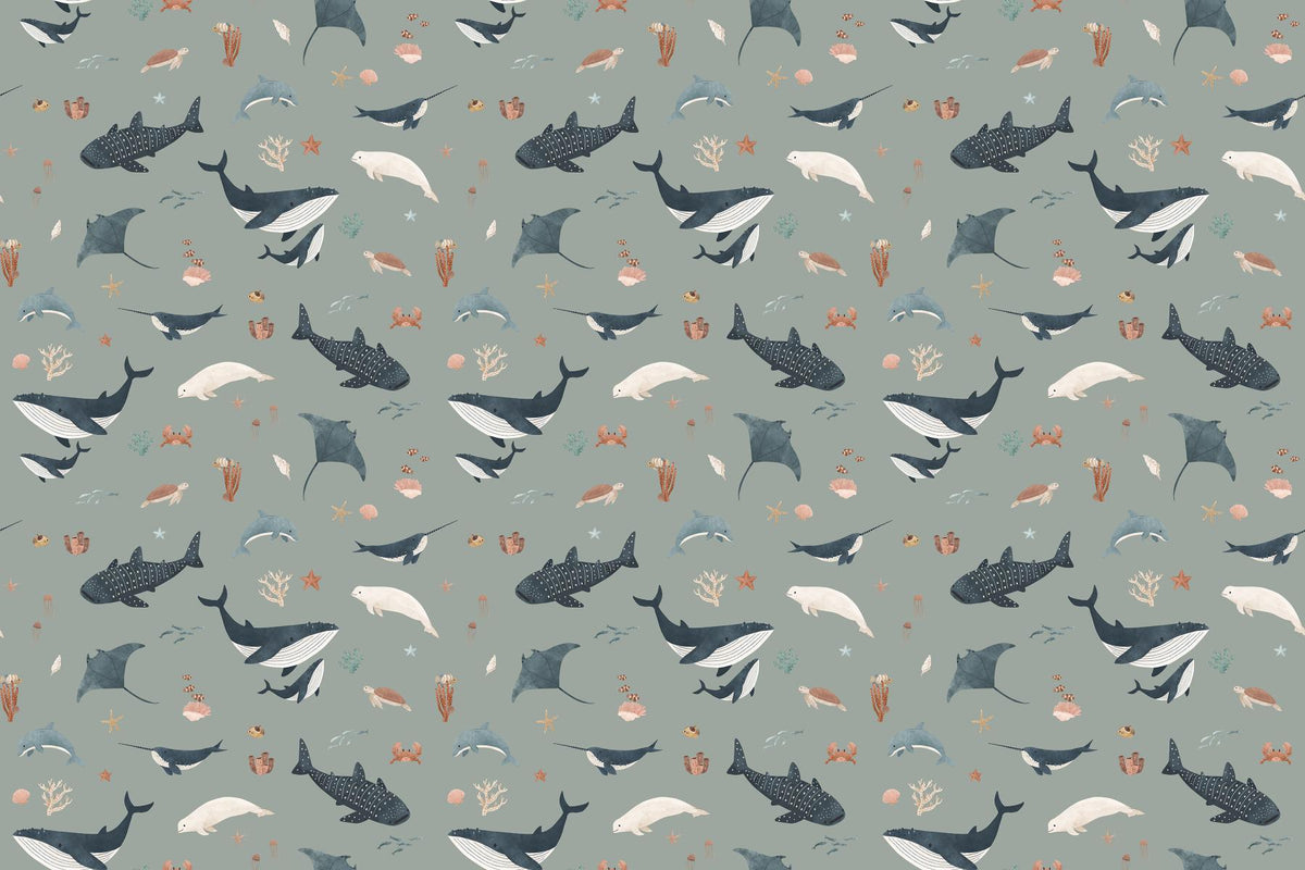 Sage Green Ocean Giants Marine Wallpaper