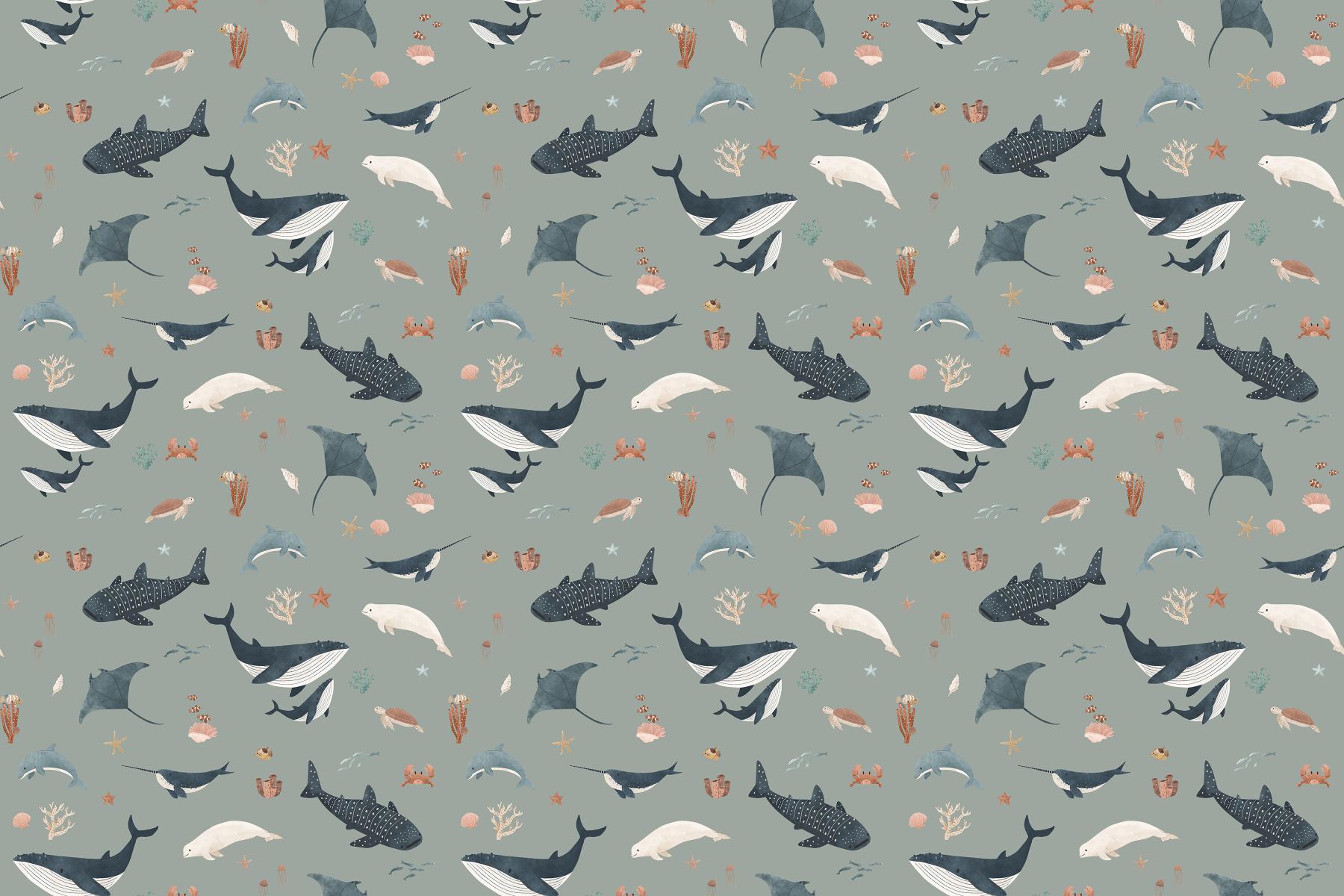 Sage Green Ocean Giants Marine Wallpaper