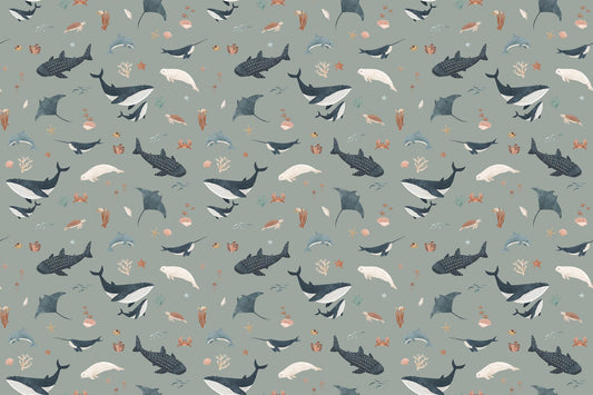 Sage Green Ocean Giants Marine Wallpaper