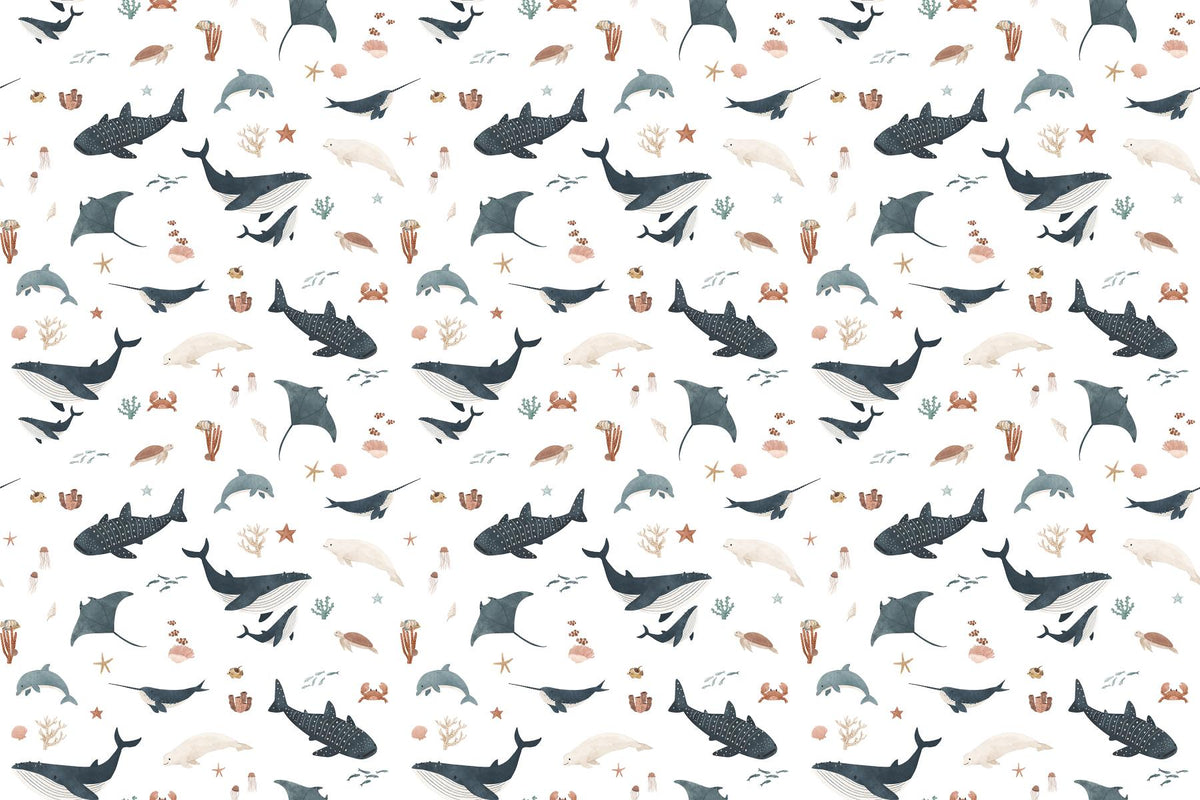 White Ocean Giants Marine Wallpaper in your room — zoomed