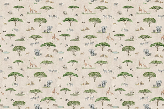 Beige African Savannah Wildlife Wallpaper