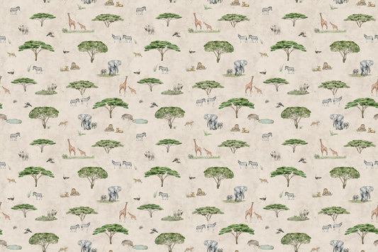 Beige African Savannah Wildlife Wallpaper
