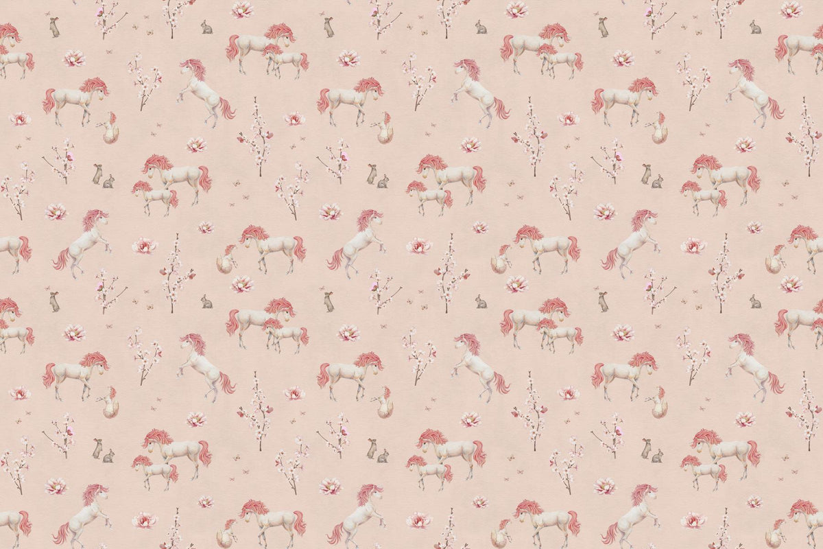 PInk Blush Unicorn Girls Wallpaper in your room — zoomed