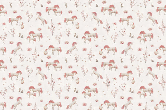 White Blush Unicorn Floral Wallpaper