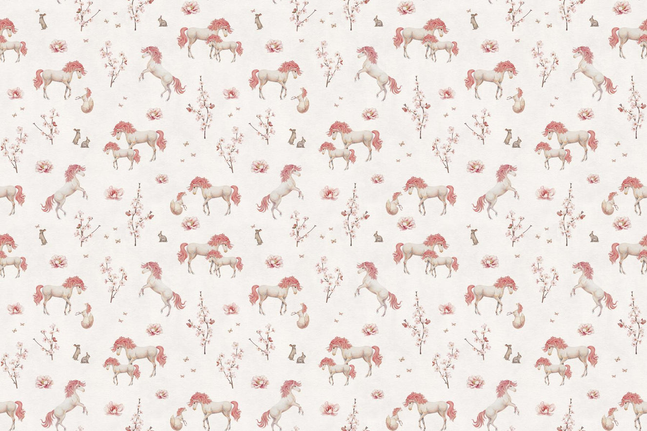 White Blush Unicorn Floral Wallpaper