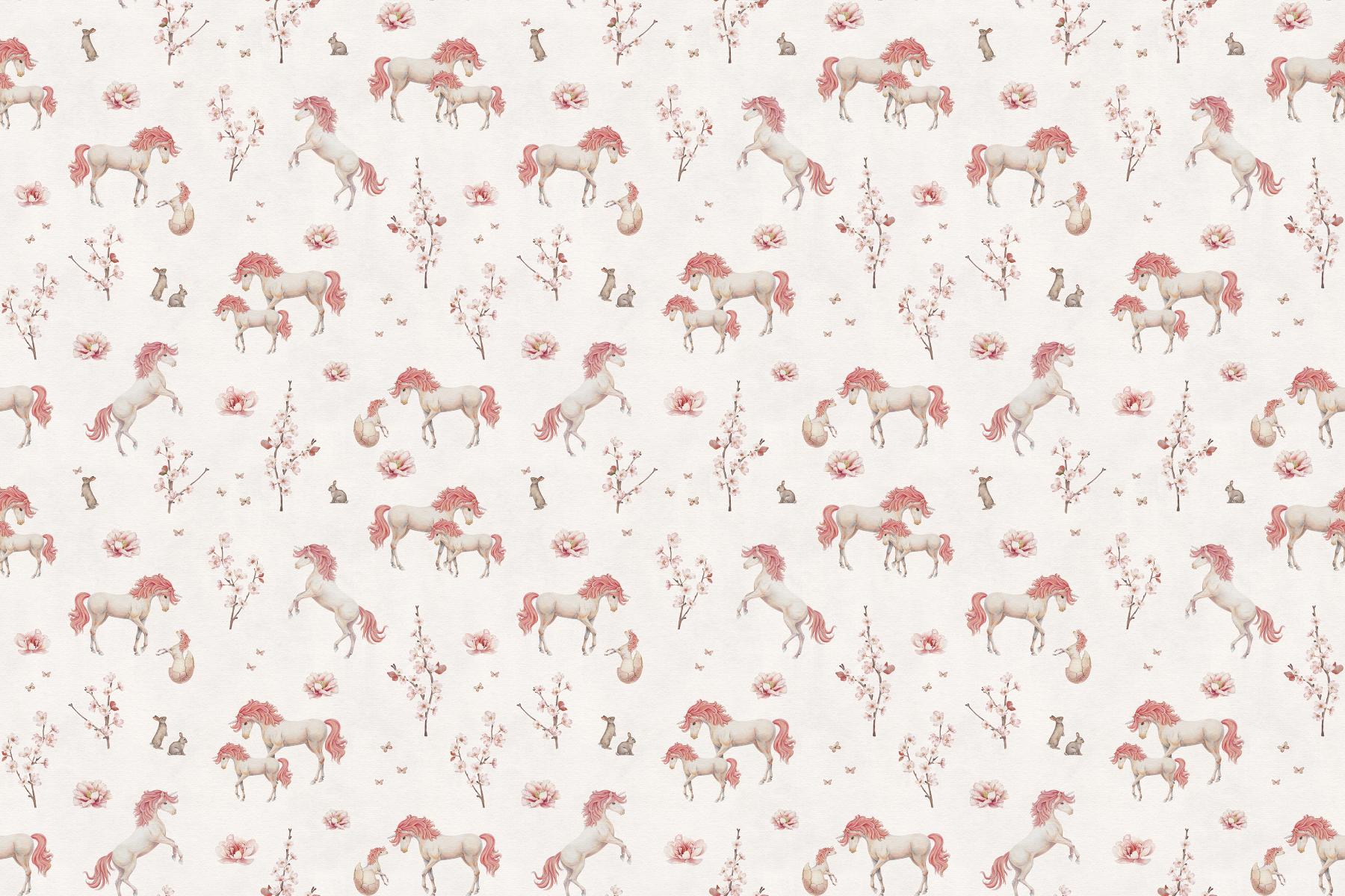 White Blush Unicorn Floral Wallpaper