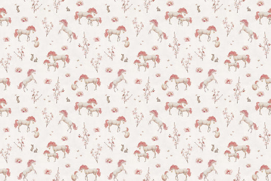 White Blush Unicorn Floral Wallpaper