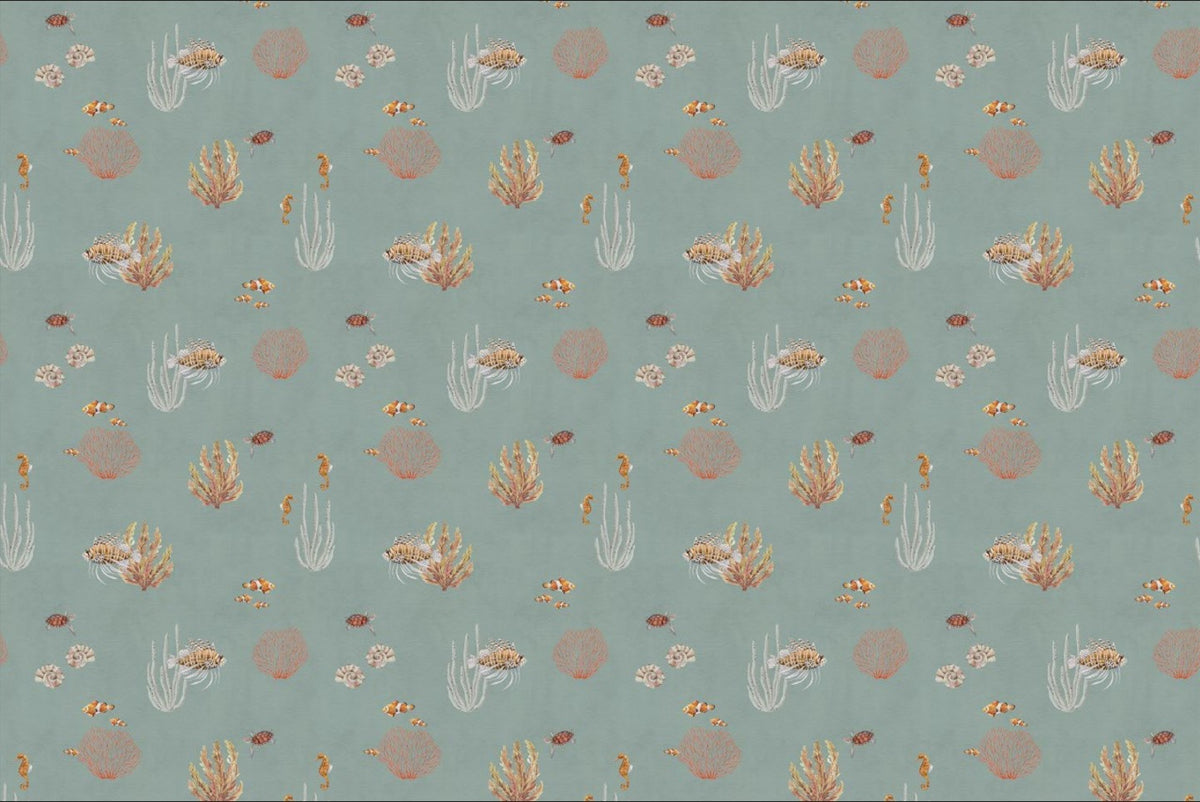Teal Oceanic Wonders Wallpaper Mural in your room — zoomed
