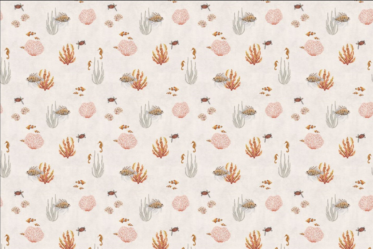 White Oceanic Wonders Wallpaper Mural in your room — zoomed