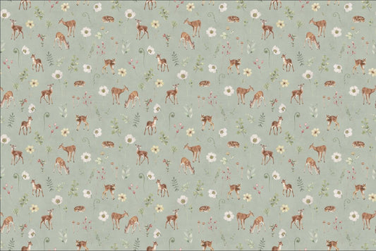 Sage Green Woodland Deer Wallpaper