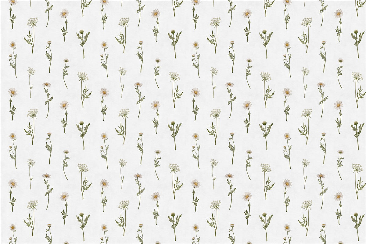 Soft White Wildflower Wallpaper in your room — zoomed