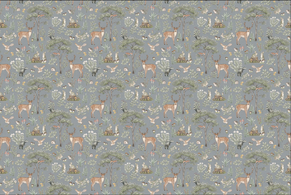 Dusty Blue Wildlife Wallpaper in your room — zoomed