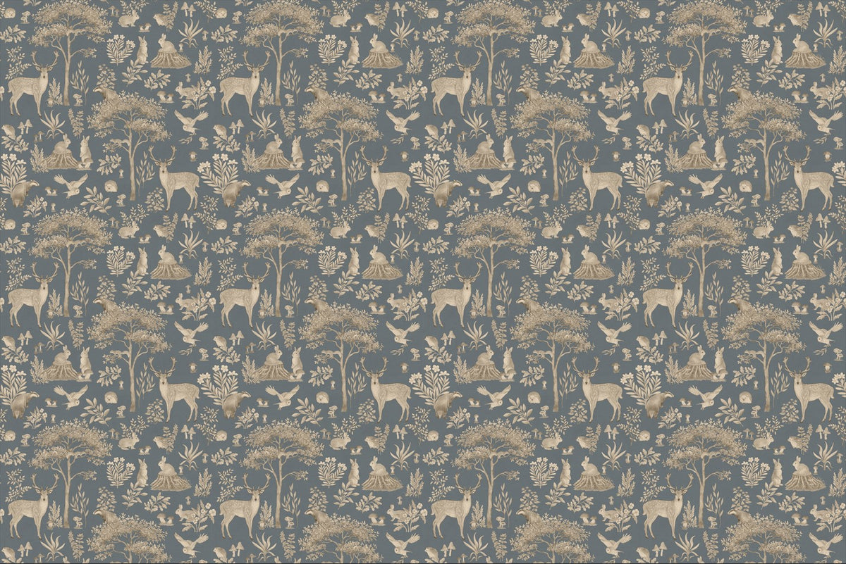 Vintage Blue Wildlife Wallpaper