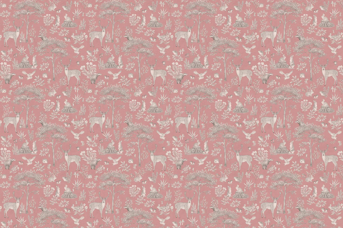Vintage Pink Wildlife Wallpaper in your room — zoomed