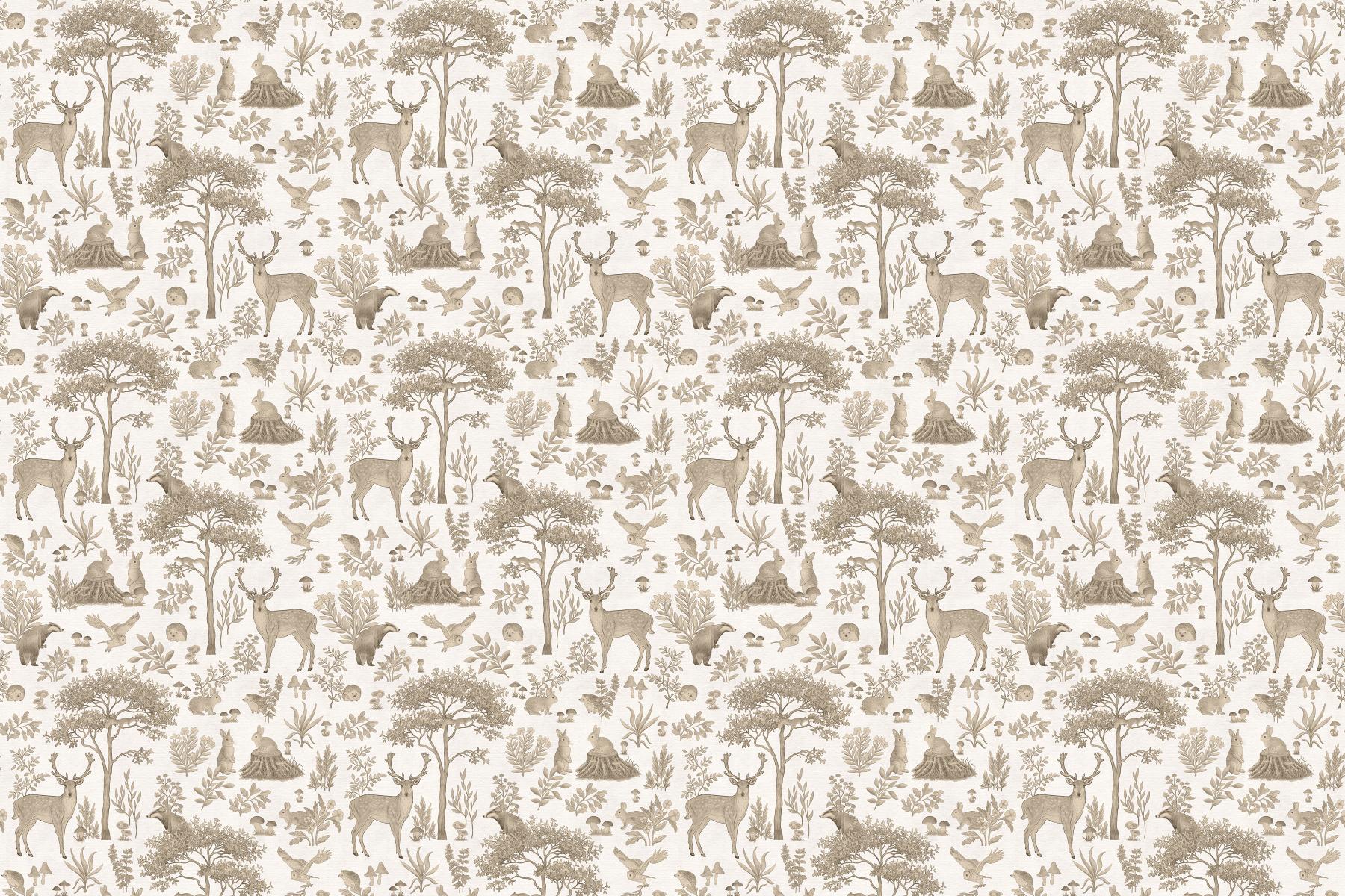 Vintage White Wildlife Wallpaper