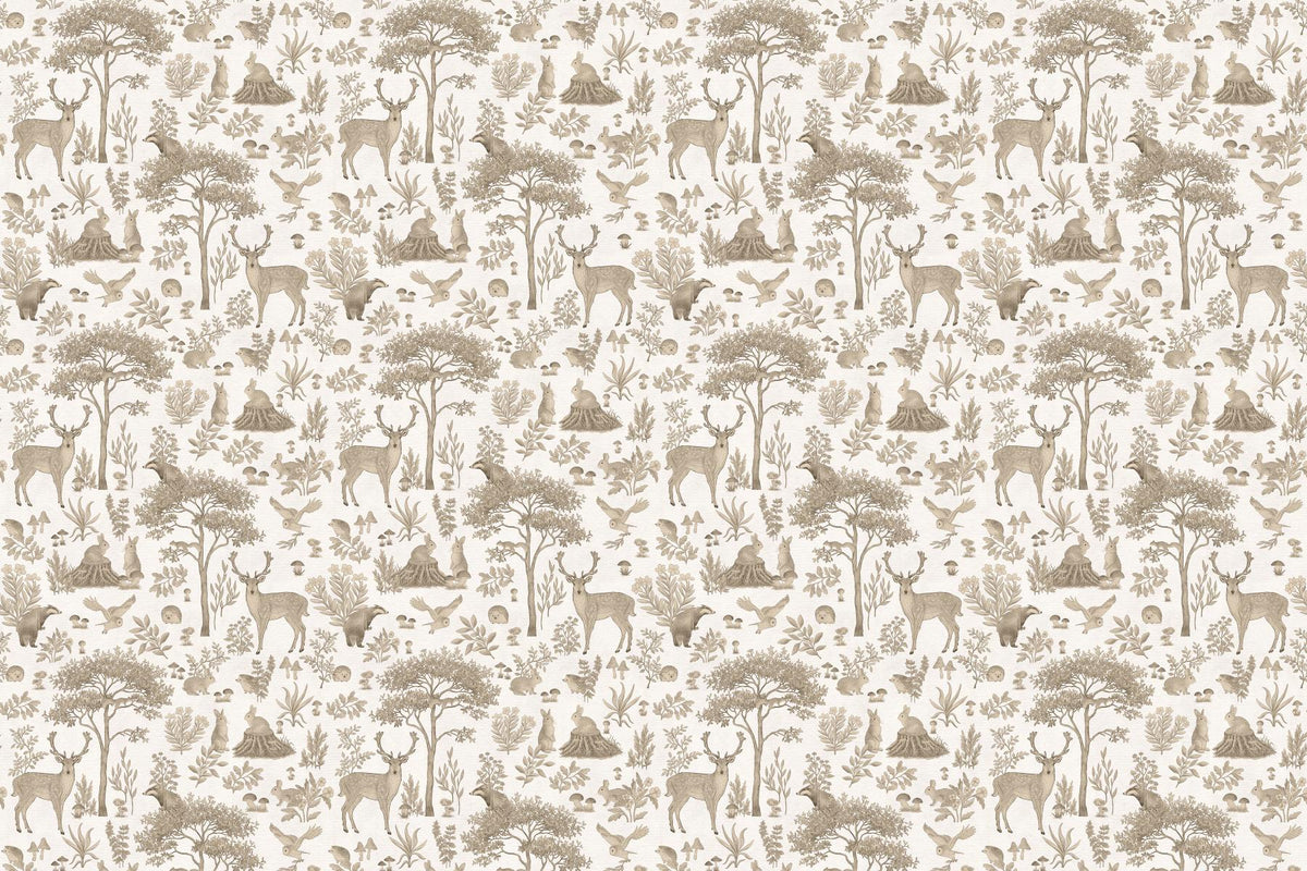 Vintage White Wildlife Wallpaper in your room — zoomed