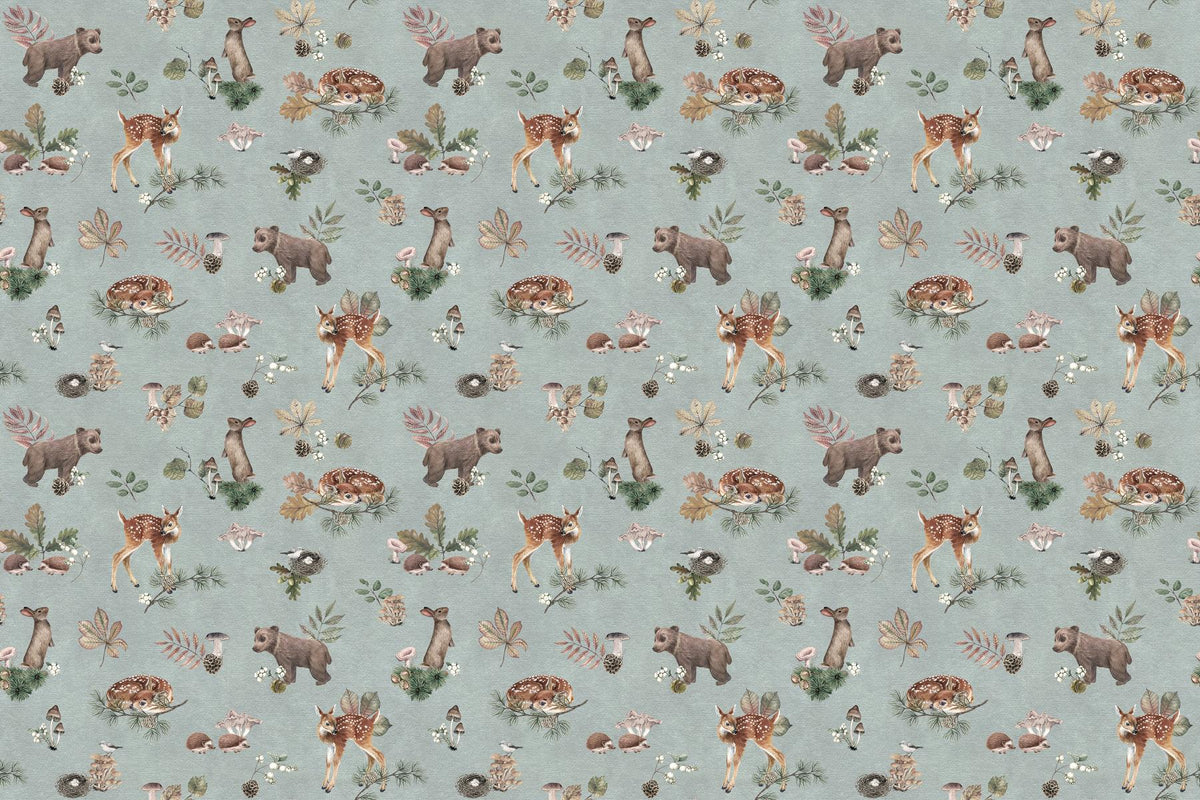 Dusty Blue Baby Animals Wallpaper