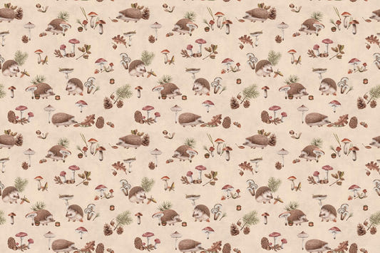 Hedgehog Forest Beige Wallpaper