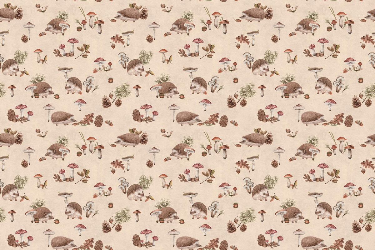 Hedgehog Forest Beige Wallpaper