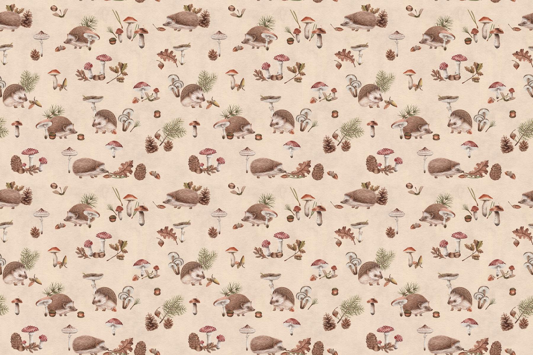 Hedgehog Forest Beige Wallpaper