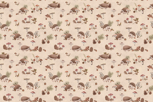 Hedgehog Forest Beige Wallpaper