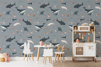 Whale and shark wallpaper for kids' room
