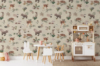 Cozy nursery wallpaper with baby animals
