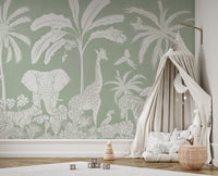 Tropical Green Jungle Monochrome Mural
