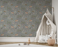 Hand-drawn wildlife mural in blue
