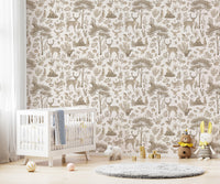Elegant woodland wallpaper in white
