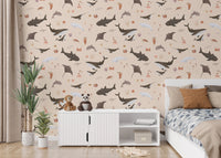 Whales and sharks ocean wallpaper design
