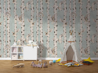 Scandinavian owl and birch tree mural
