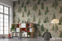 Rustic green forest animal wallpaper
