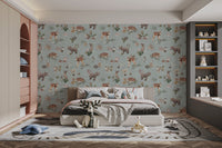 Soft blue wildlife wallpaper for kids room
