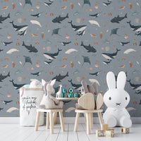 Deep sea wildlife wallpaper with whales
