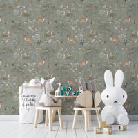 Sage green wildlife wallpaper design
