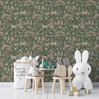 Storybook-style forest wallpaper print
